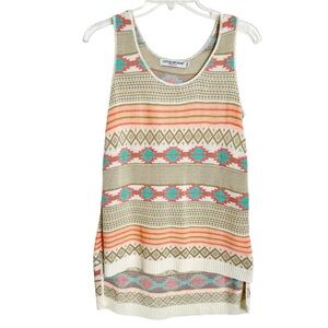 Cotton Emporium Southwestern Sweater Size M Womens Tan Peach Stripe Sleeveless